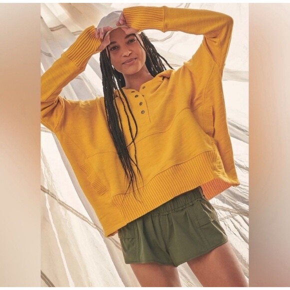 FP Free People Movement Medium Honey Dove Yellow Hoodie Swaying Sunflower - Picture 1 of 10